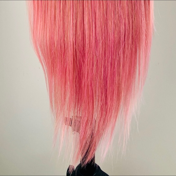 Very Pretty Long Ombre Dark Pink Synthetic Wig with Bangs - Picture 12 of 12